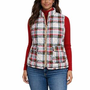 St. John’s Bay Red White Plaid Quilted Puffer Vest XXL Preppy Lightweight